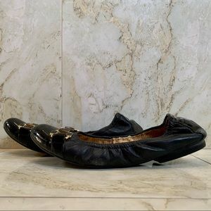 Tahari Black Ballet Flats With Gold Accent - 8